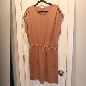 Tan Button-Detail Tunic Dress